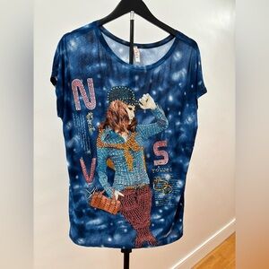 428. Stylish Blue Graphic Women's Top